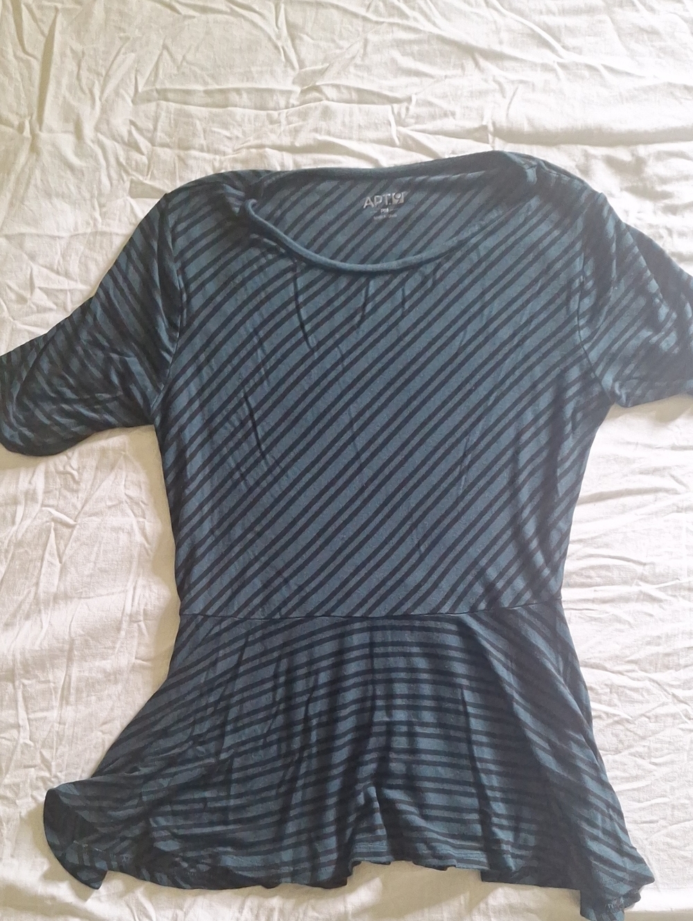 Apt. 9 Teal and Black Diagonal Striped Peplum Top